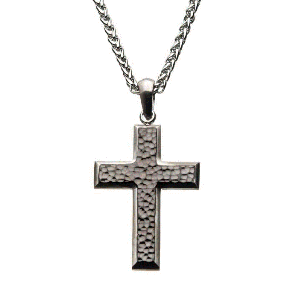 Men's Stainless Steel Hammered Cross Pendant Dickinson Jewelers Dunkirk, MD
