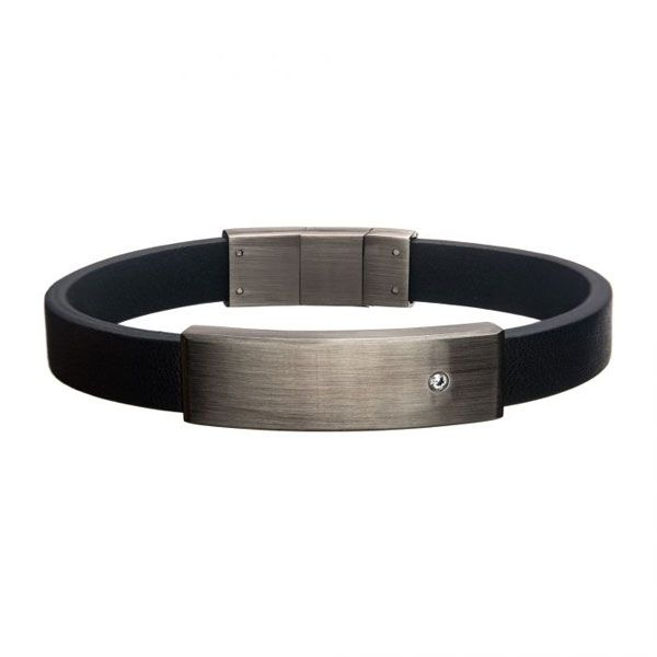 Men's Black Leather and Steel ID Bracelet Dickinson Jewelers Dunkirk, MD