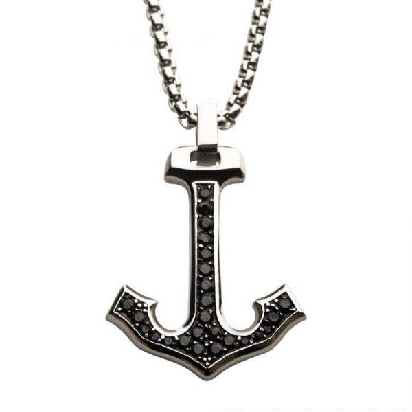 Men's Steel and Black CZ Anchor Pendant Dickinson Jewelers Dunkirk, MD