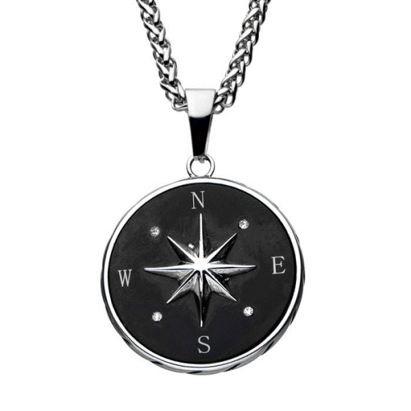 Men's Stainless Steel and Black Plated Compass Pendant Dickinson Jewelers Dunkirk, MD