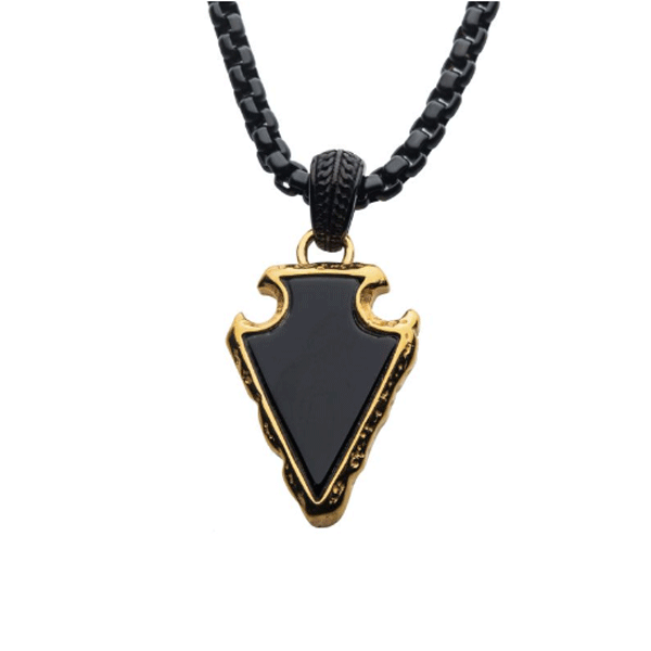 Men's Stainless Steel and Black Agate Arrowhead Pendant Dickinson Jewelers Dunkirk, MD