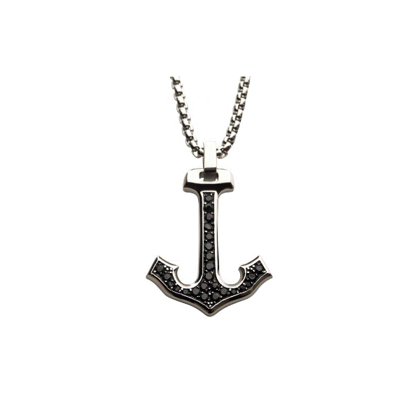 Steel and Black CZ Anchor Pendant Dickinson Jewelers Dunkirk, MD
