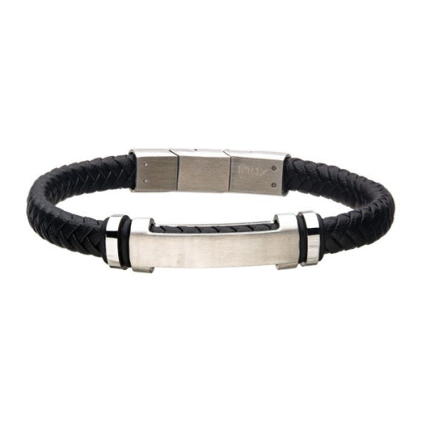 Men's Black Leather and Stainless Steel ID Bracelet Dickinson Jewelers Dunkirk, MD