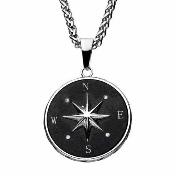 Stainless Steel and Black Plated Compass Pendant Dickinson Jewelers Dunkirk, MD