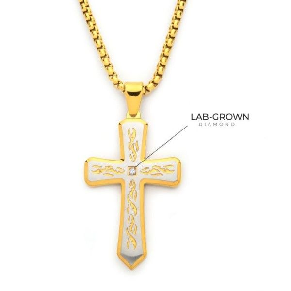 18k Yellow Gold and Stainless Steel Cross Pendant Dickinson Jewelers Dunkirk, MD
