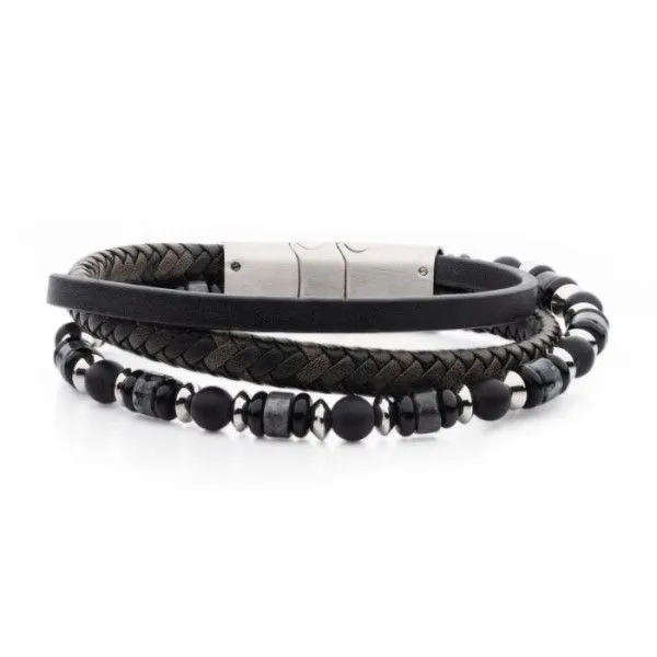 Gray, Black and White 24-Strand Beaded Bracelet