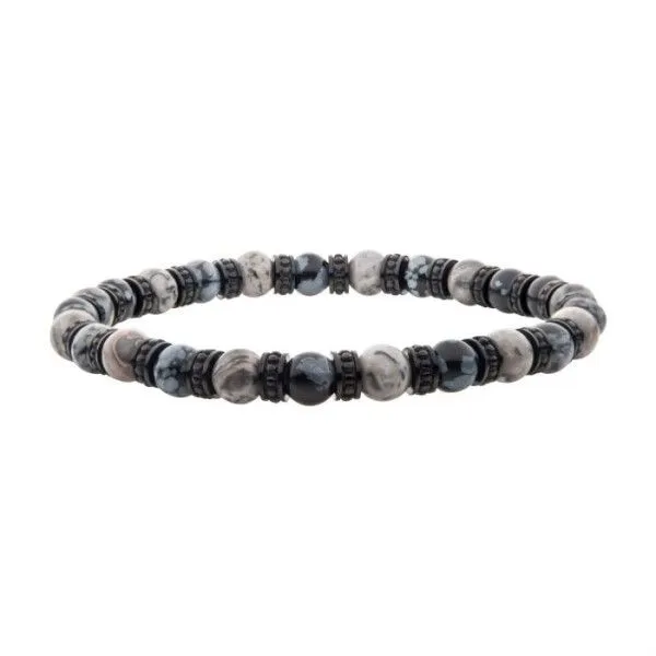 Grey Jasper and Snowflake Obsidian Stone Bead Bracelet Dickinson Jewelers Dunkirk, MD