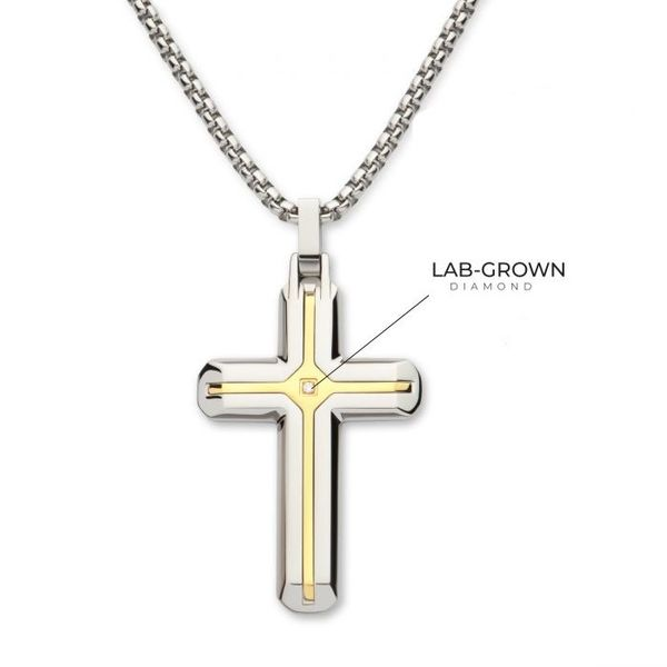 18k Yellow Gold and Stainless Steel Cross Pendant Dickinson Jewelers Dunkirk, MD