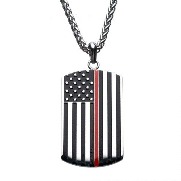 Stainless Steel Thin Red Line American Flag Pendant Dickinson Jewelers Dunkirk, MD