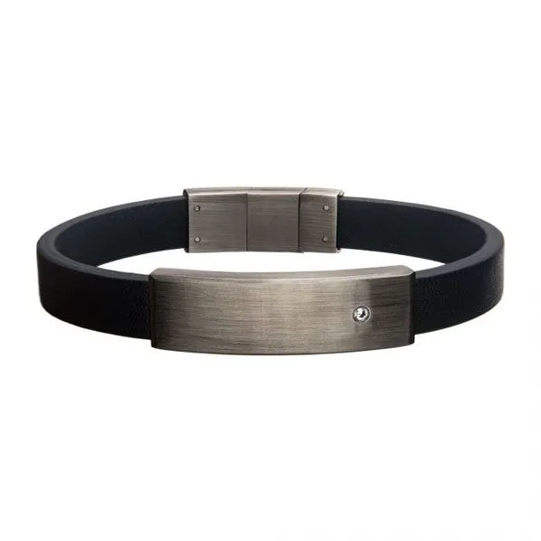 Black Leather and Steel ID Bracelet Dickinson Jewelers Dunkirk, MD
