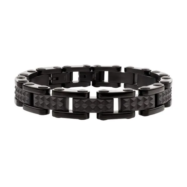 Mens Black IP Stainless Steel Matte Finish Link Bracelet Dickinson Jewelers Dunkirk, MD