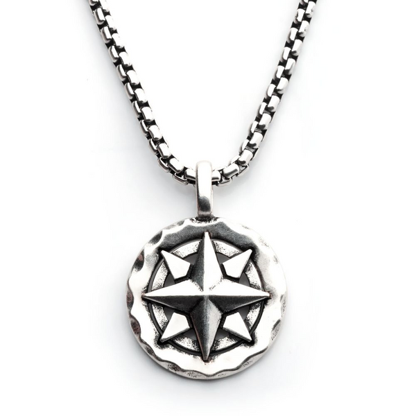 Men's Sterling Silver Oxidized Compass Pendant with Box Chain Dickinson Jewelers Dunkirk, MD