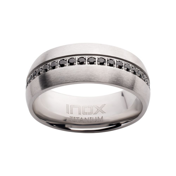 Mens Titanium Black CZ Streamline Comfort Fit Ring Dickinson Jewelers Dunkirk, MD