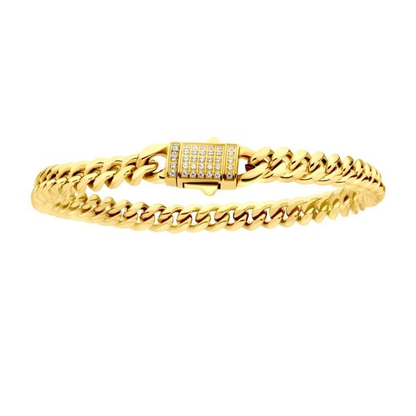 Mens 18k Gold Plated Precision Set CZ Miami Cuban Chain Bracelet Dickinson Jewelers Dunkirk, MD
