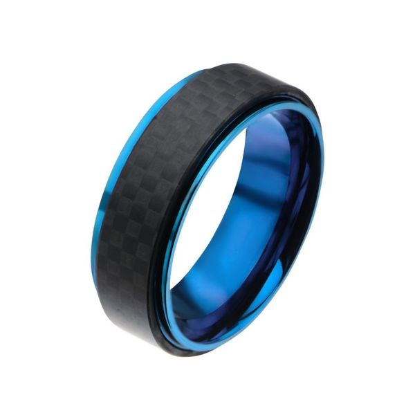 Mens Blue IP Steel and Solid Carbon Fiber Center Ring Dickinson Jewelers Dunkirk, MD