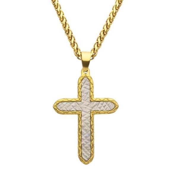 Men's 18k Gold Plated Stainless Steel Cross Pendant Dickinson Jewelers Dunkirk, MD
