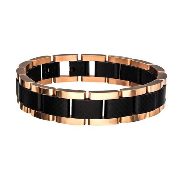 Black And Rose Plated Carbon Fiber Link Bracelet Dickinson Jewelers Dunkirk, MD