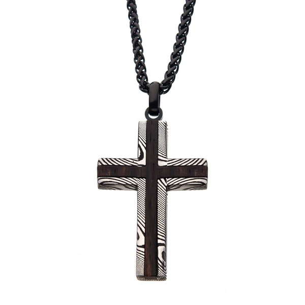 Men's Black IP Damascus Cross Pendant Dickinson Jewelers Dunkirk, MD