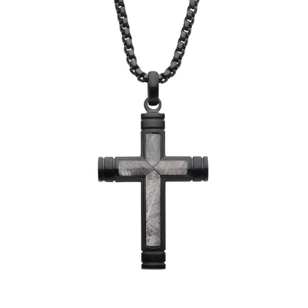 Black IP Steel Meteorite Inlay Cross Pendant Dickinson Jewelers Dunkirk, MD