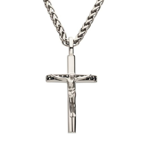 Men's Stainless Steel Black Sapphire Calvary Crucifix Pendant Dickinson Jewelers Dunkirk, MD