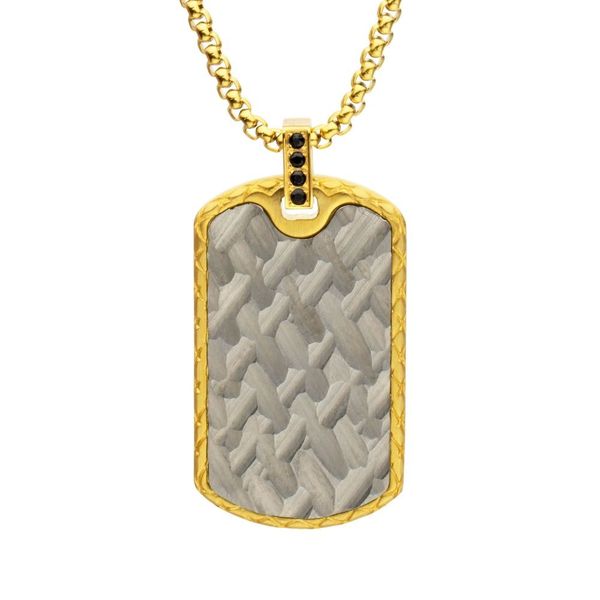 18Kt Gold IP Chiseled Dog Tag Pendant Dickinson Jewelers Dunkirk, MD