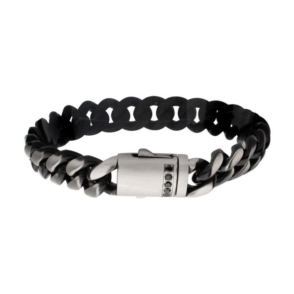 Men's 12mm Black IP Matte Steel Cuban Chain Bracelet Dickinson Jewelers Dunkirk, MD
