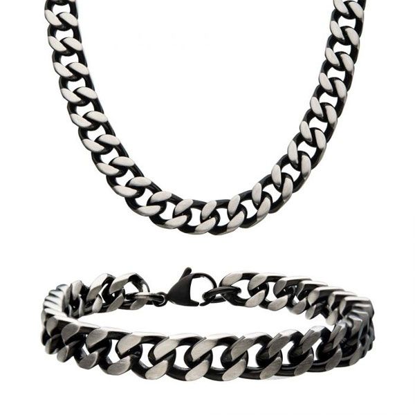 Men's Stainless Steel Black Plated Curb Chain Set Dickinson Jewelers Dunkirk, MD