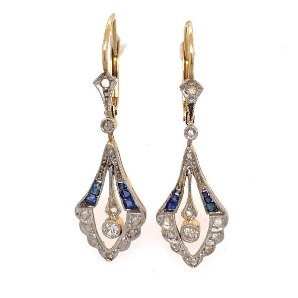 Platinum/18k Yellow Gold Diamond And Sapphire Earrings Dickinson Jewelers Dunkirk, MD