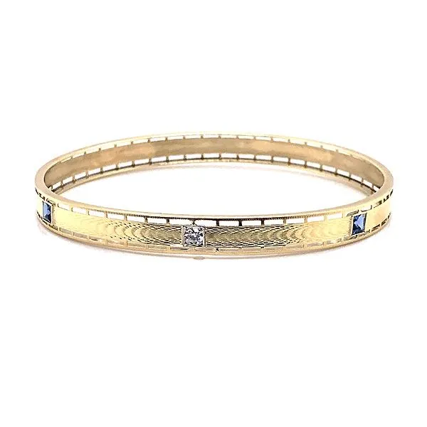 14k Yellow Gold Synthetic Sapphire And Diamond Bangle Bracelet Dickinson Jewelers Dunkirk, MD