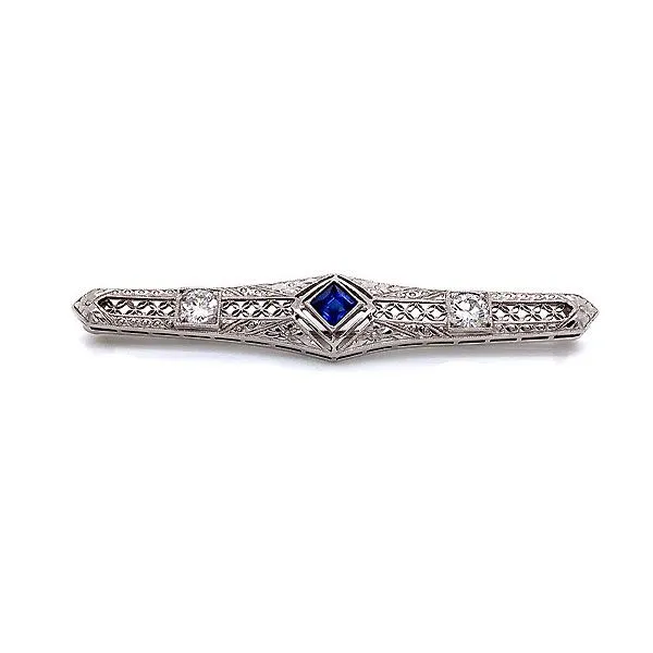 Platinum Diamond and Synthetic Sapphire Bar Pin Dickinson Jewelers Dunkirk, MD