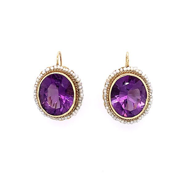 14k Yellow Gold Amethyst And Seed Pearl Earrings Dickinson Jewelers Dunkirk, MD