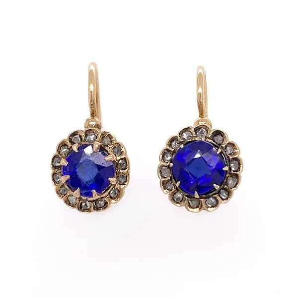 14k Yellow Gold Synthetic Sapphire And Diamond Earrings Dickinson Jewelers Dunkirk, MD