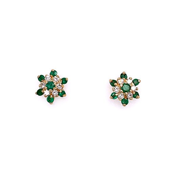 14k Yellow Gold Emerald And Diamond Earrings Dickinson Jewelers Dunkirk, MD