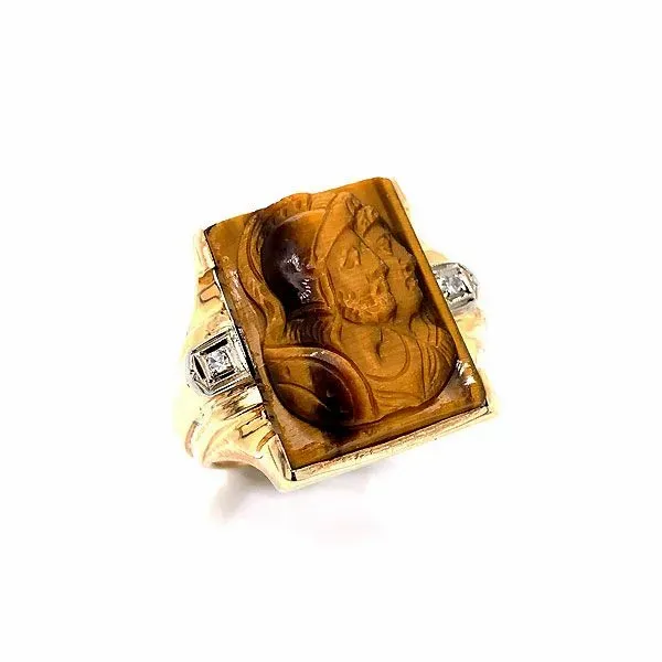 Men's 10k Yellow Gold Diamond And Tiger Eye Gladiator Ring Dickinson Jewelers Dunkirk, MD