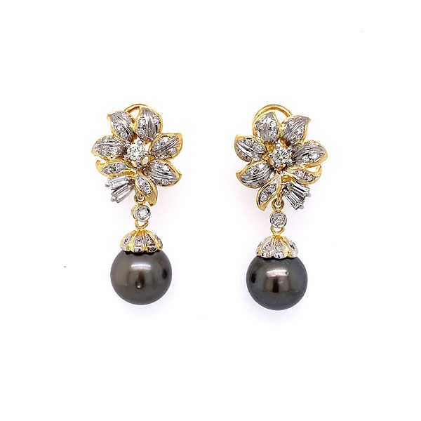 Black Tahitian Pearl And Diamond Drop Earrings Dickinson Jewelers Dunkirk, MD