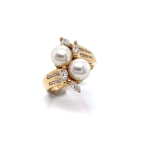 14k Yellow Gold Pearl And Cubic Zirconia Ring Dickinson Jewelers Dunkirk, MD