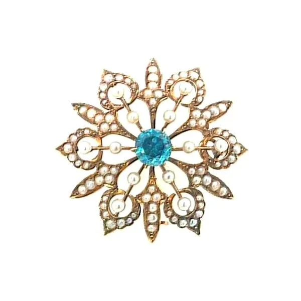 14k Yellow Gold Blue Zircon And Pearl Pin Dickinson Jewelers Dunkirk, MD