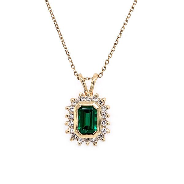 14k Yellow Gold Synthetic Emerald And Diamond Pendant Dickinson Jewelers Dunkirk, MD