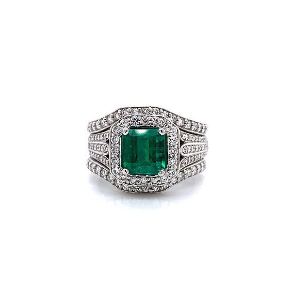 Platinum Emerald Diamond Halo Ring Dickinson Jewelers Dunkirk, MD