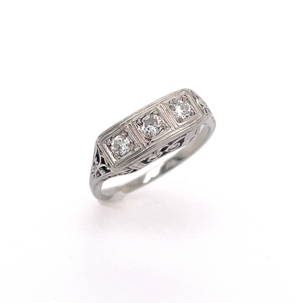 14k White Gold 3 Stone Filigree Ring Dickinson Jewelers Dunkirk, MD