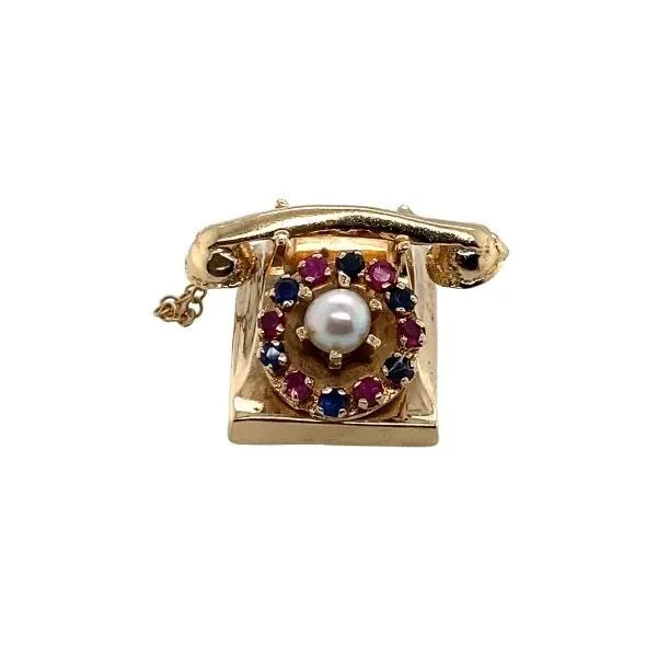 Estate 14Kt Pearl and Synthetic Stones Telephone Charm Dickinson Jewelers Dunkirk, MD
