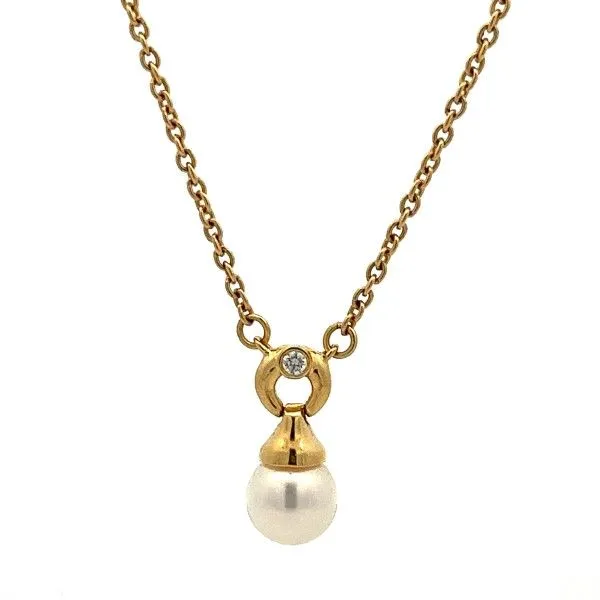 18k Yellow Gold Diamond and Pearl Drop Pendant Dickinson Jewelers Dunkirk, MD