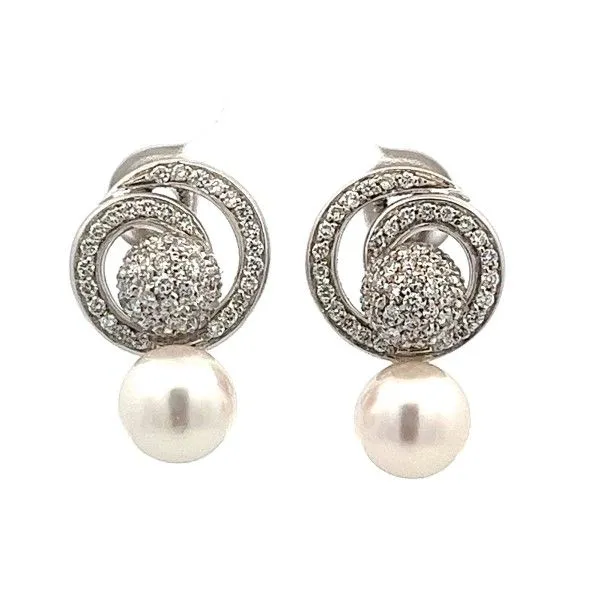 18k White Gold Pearl and Diamond Earrings Dickinson Jewelers Dunkirk, MD