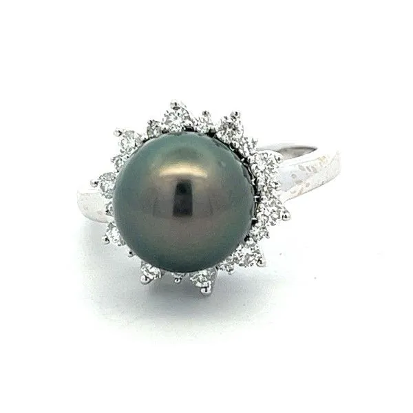14k White Gold Tahitian Pearl Halo Ring Dickinson Jewelers Dunkirk, MD