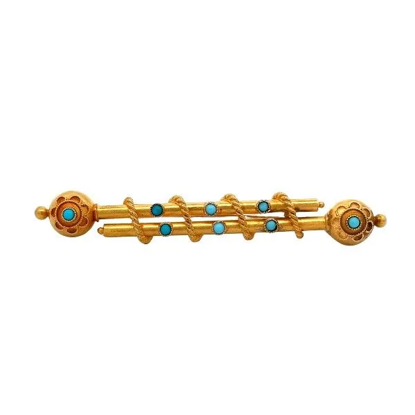 Estate 14Kt Yellow Rope Design and Turquoise Fancy Pin Dickinson Jewelers Dunkirk, MD