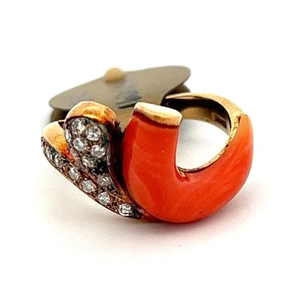 18k Yellow Gold Diamond and Coral Freeform Ring Dickinson Jewelers Dunkirk, MD