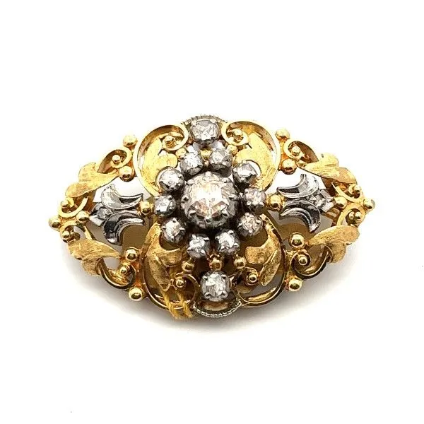 18k Yellow Gold Rose Cut Diamond Navette Brooch Dickinson Jewelers Dunkirk, MD