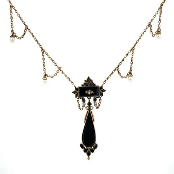 14k Yellow Gold Onyx and Pearls Necklace Dickinson Jewelers Dunkirk, MD
