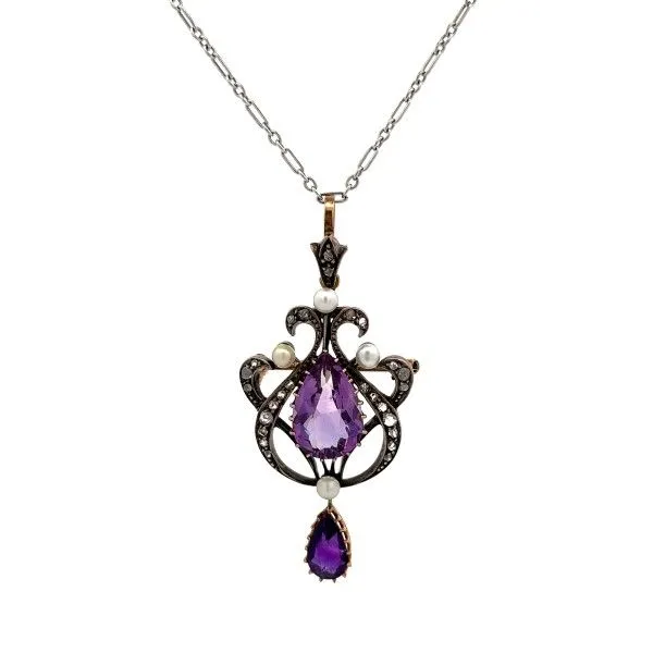 Rose Cut Diamonds, Amethyst and Pearl Pendant Dickinson Jewelers Dunkirk, MD