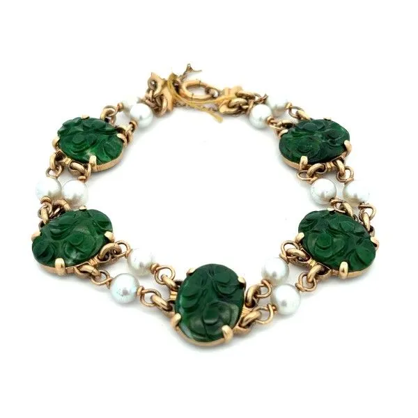 14k Yellow Gold Jade and Pearl Bracelet Dickinson Jewelers Dunkirk, MD